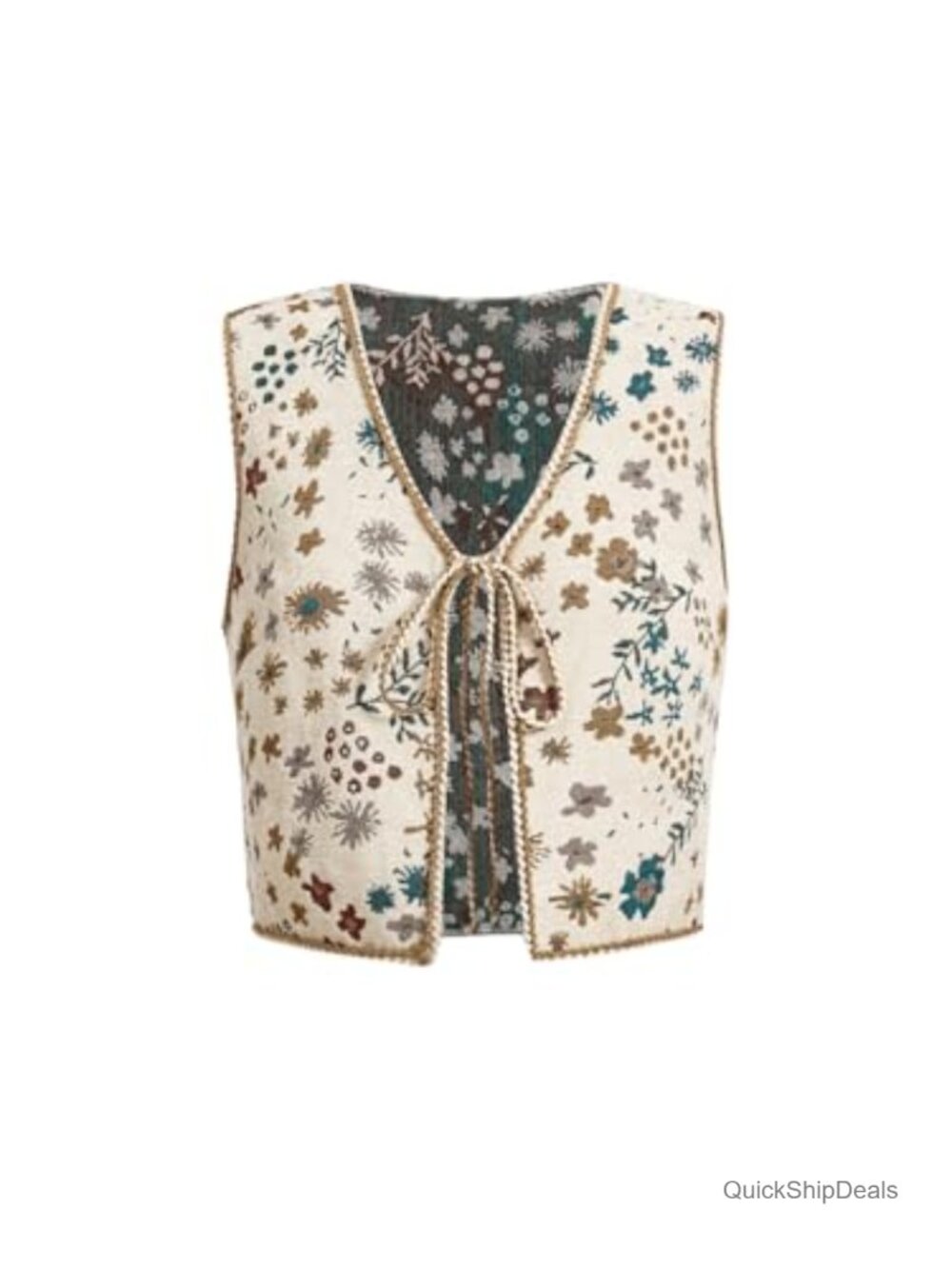 SweatyRocks Women's Embroidered Vest Top Sleeveless V Neck Tie Front